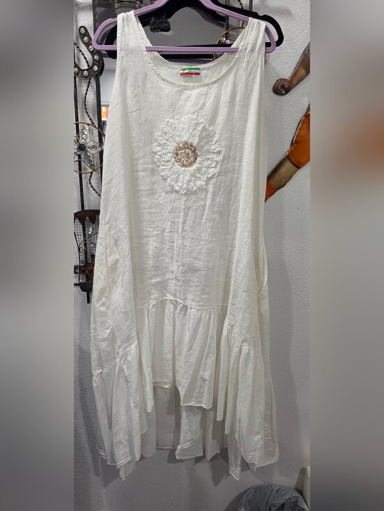 M Made In Italy Dresses & Skirts - Women's White Maxi Dress with Floral Appliqué